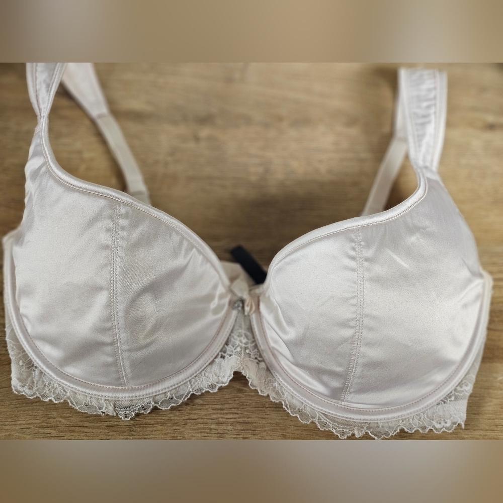 Elegant Satin White Cream Lace Trim Bra Adore Me 34 DD